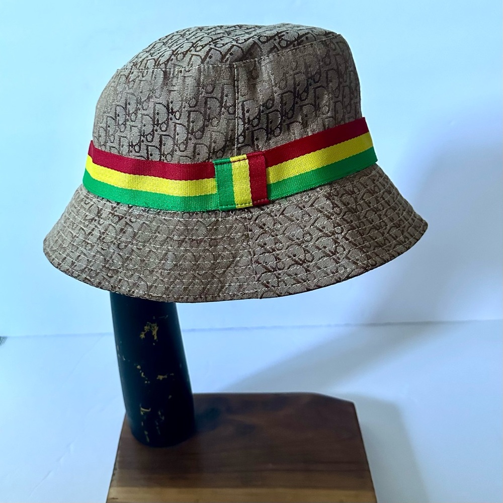 Dior Tan Monogram Bucket Hat with Red and Green Band